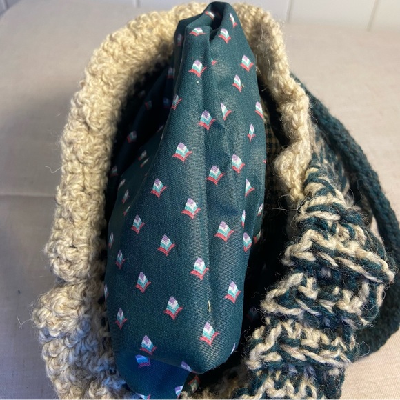 Handmade Chunky Knit Hobo Bag crossbody Purse carry all Boho Hippie green tan - Picture 8 of 16